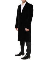 Dolce & Gabbana Black Cotton Velvet Long Trench Coat Jacket