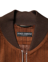 Dolce & Gabbana Brown Velvet Calfskin Full Zip Biker Jacket