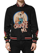 Dolce & Gabbana Black Pin Up Button Down Men Bomber Jacket
