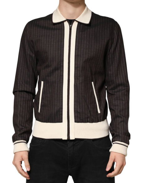 Dolce & Gabbana Brown Contrast Stripe Men Bomber Jacket