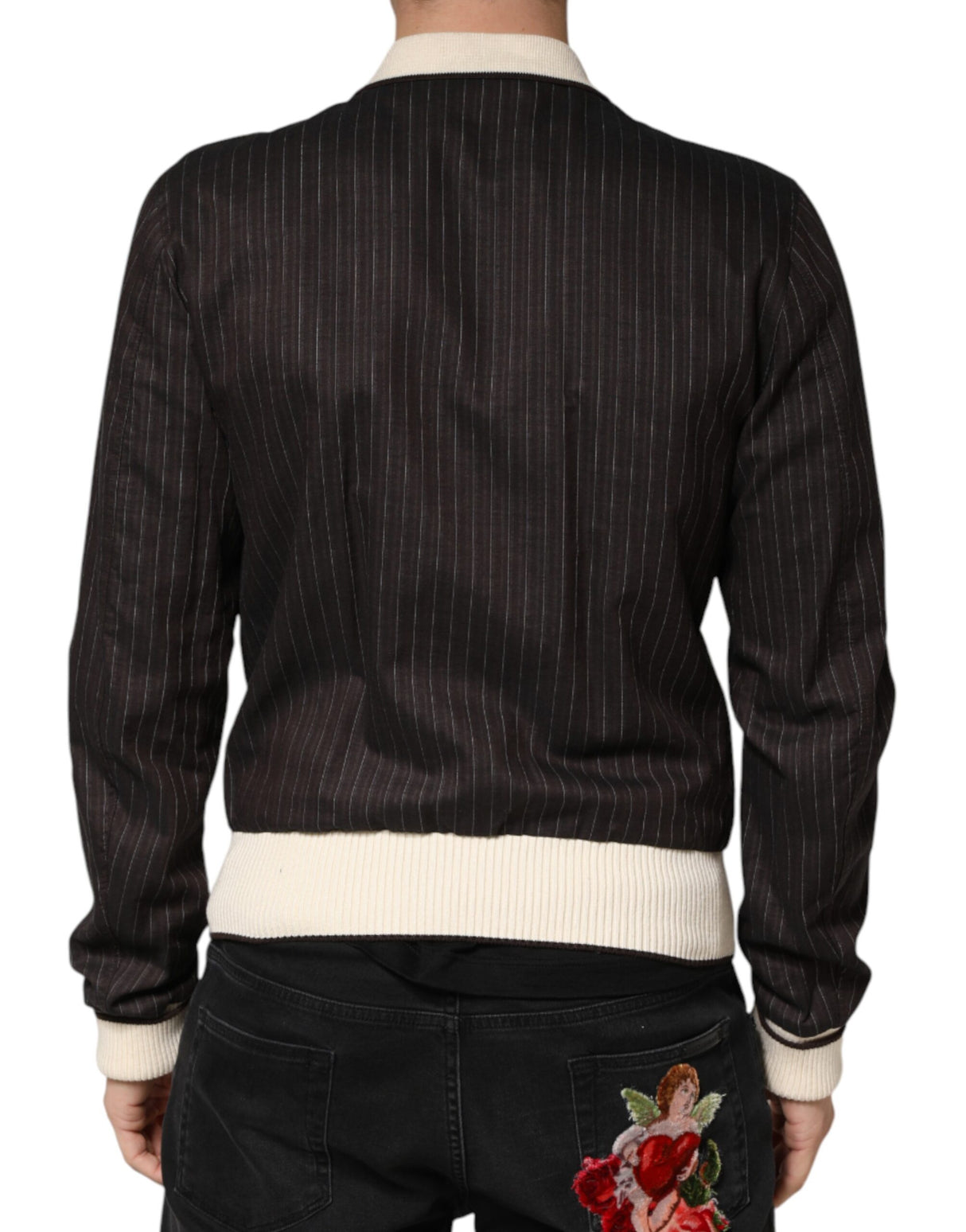 Dolce & Gabbana Brown Contrast Stripe Men Bomber Jacket